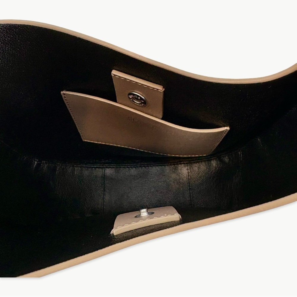 Closed Half Round 100% Calfskin Leather Tote Shoulder Bag | Grey - Picture 6 of 15